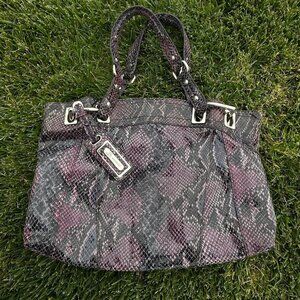 B. Makowsky Purple Snakeskin Leather Bag with Cheetah print interior
